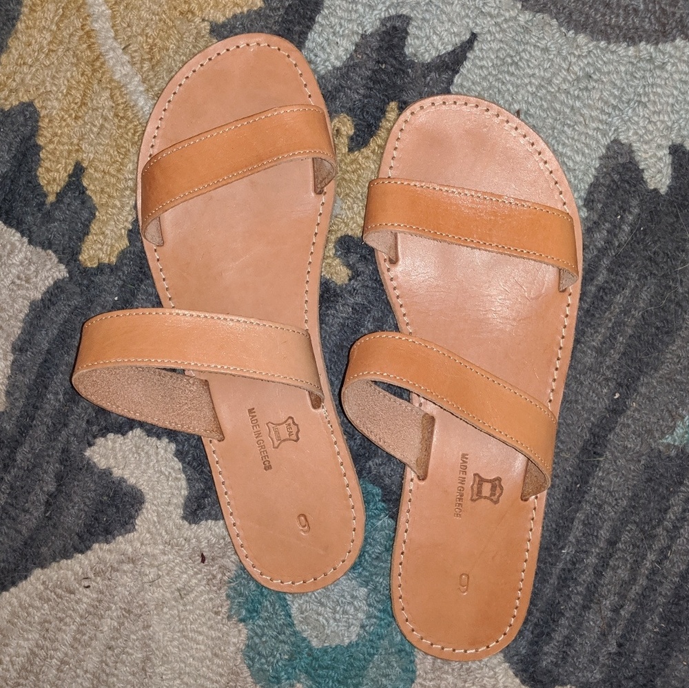 NEW Greek LEATHER slide sandals